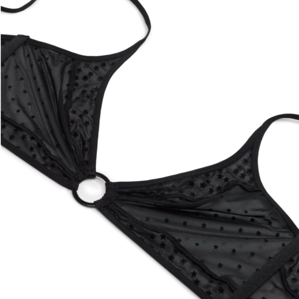 Free People Celeste Stars Sheer Mesh Lace O Ring Bralette BLACK Size Small NEW - Picture 6 of 14